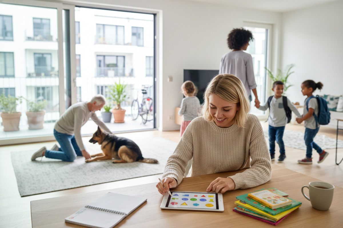 Die Bilder zeigen, wie kurze Lernphasen, Alltagshilfen, Bewegung und ruhige Begleitung gemeinsam freundliche