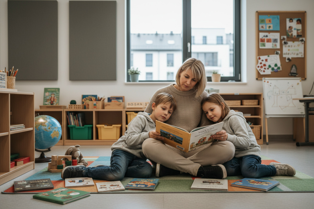 Abb. Gemeinsam lesen gibt Kindern Ruhe, Nähe und Sicherheit im Schulalltag.