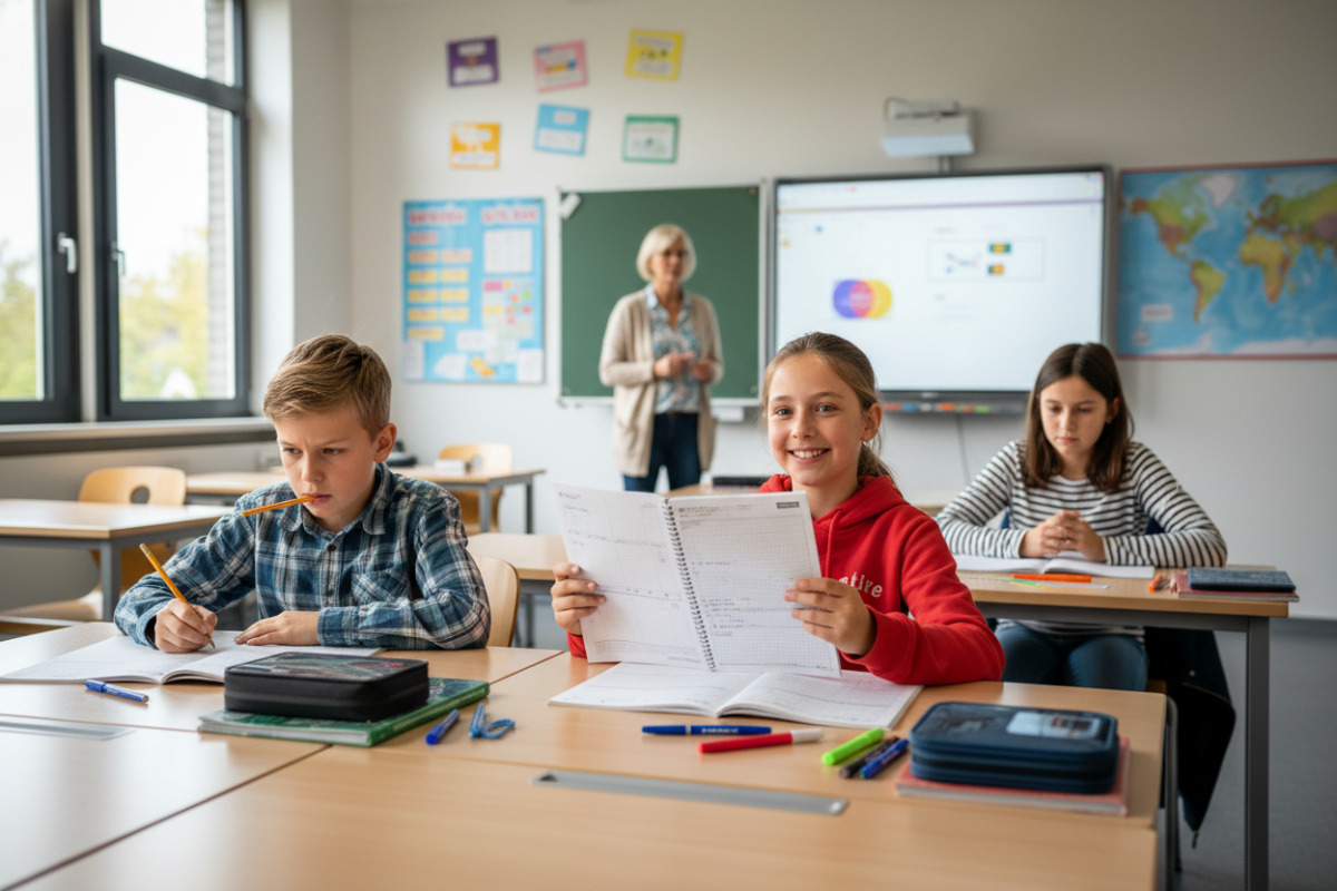 Abb. In der . Klasse wechseln Anstrengung, Stolz und Unsicherheit oft schnell.