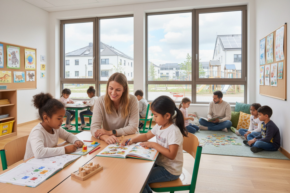 Alltagsszenen zeigen, wie Lesen, Rechnen, Pausen und ruhige Begleitung Kinder in der . Klasse stärken können.