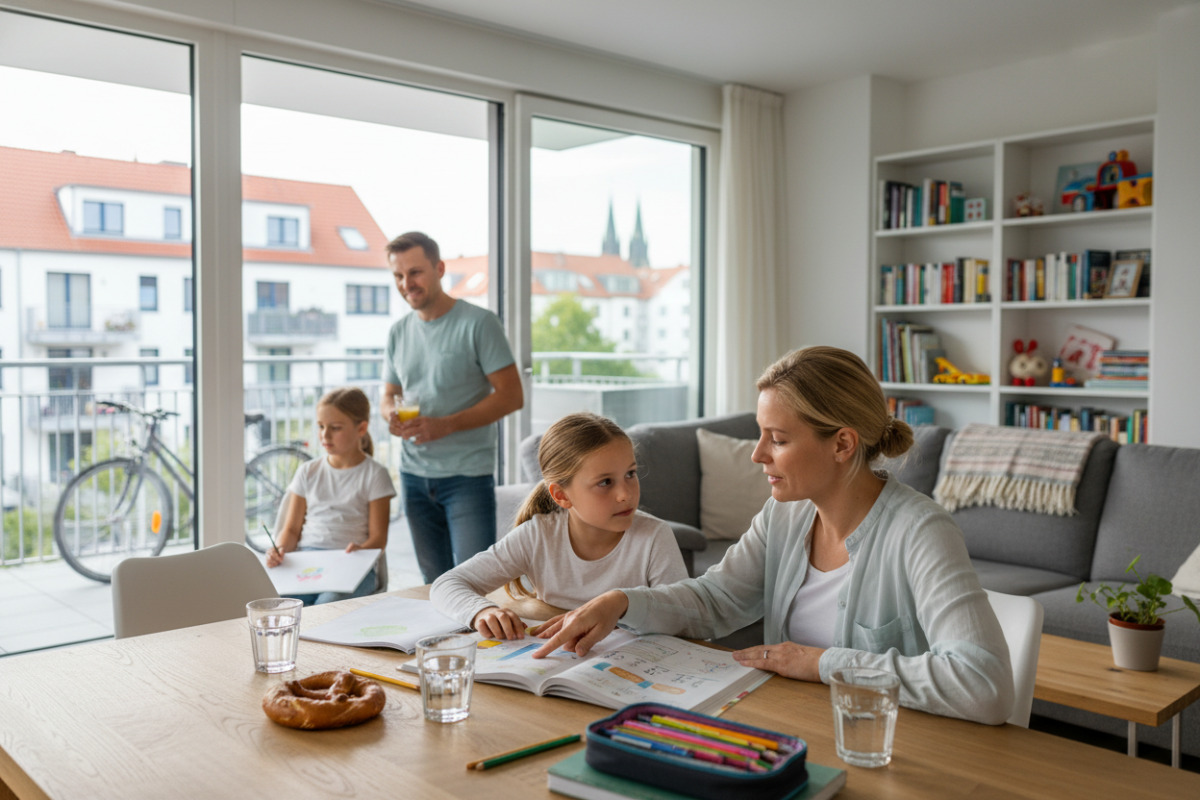 Die Bilder zeigen ruhige Lernmomente, kurze Pausen und alltagsnahe Unterstützung beim Üben.