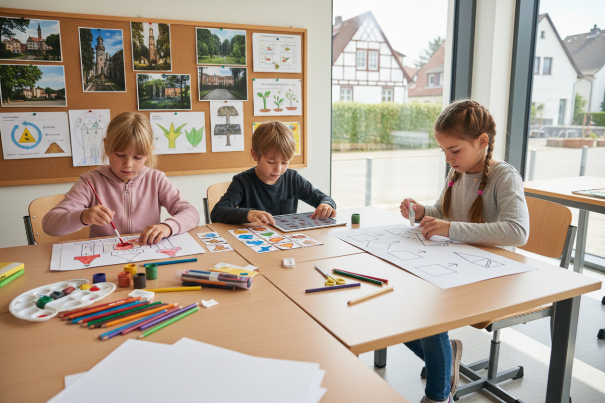 Abb. ruhige Lernsituation mit Farben, Bildern und klaren Aufgaben.