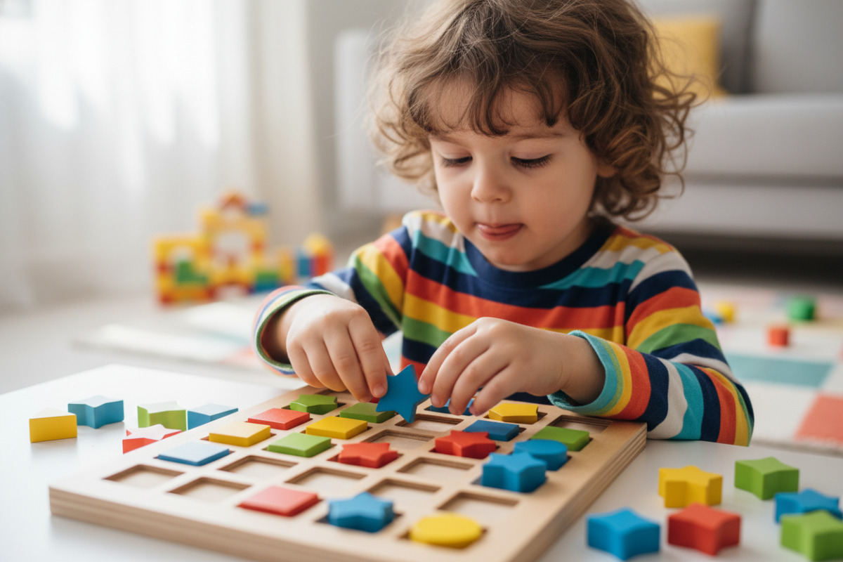 Kind löst ein geometrisches Sudoku