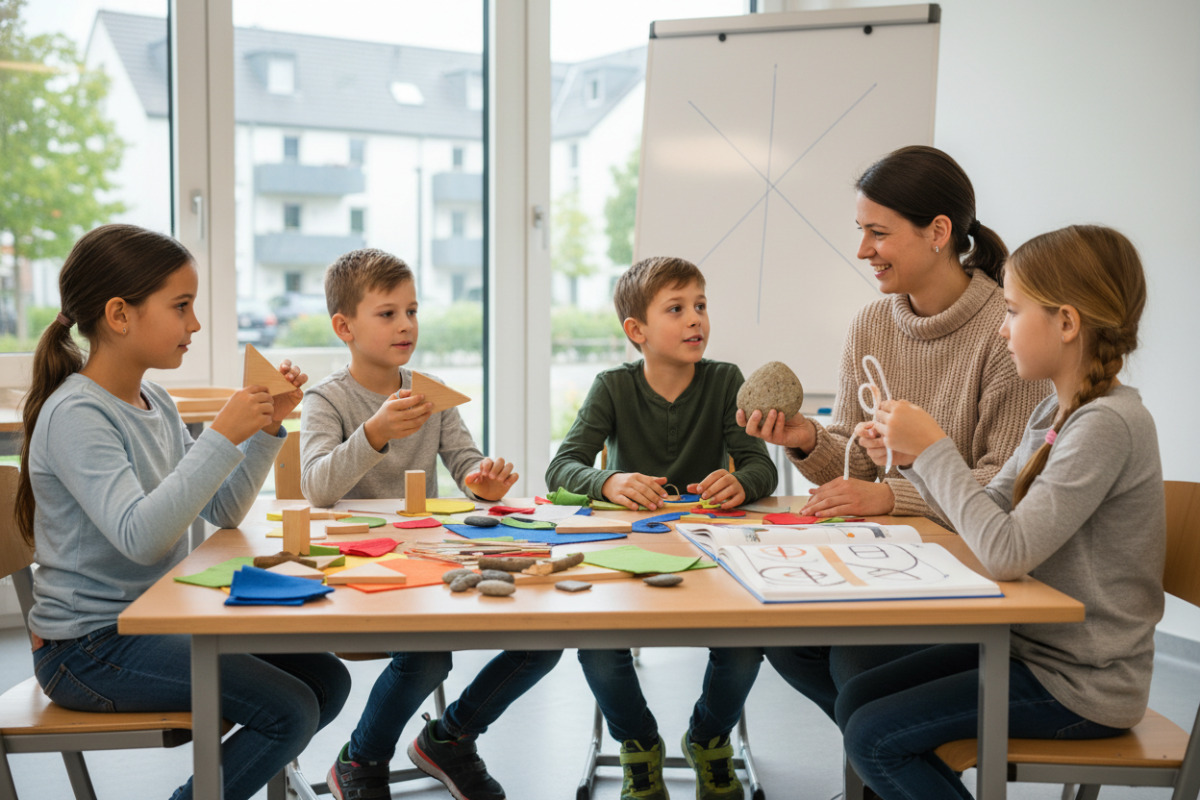Alltagssituationen zeigen, wie Kinder Lerninhalte mit Formen, Materialien und gemeinsamen Gesprächen begreifen.