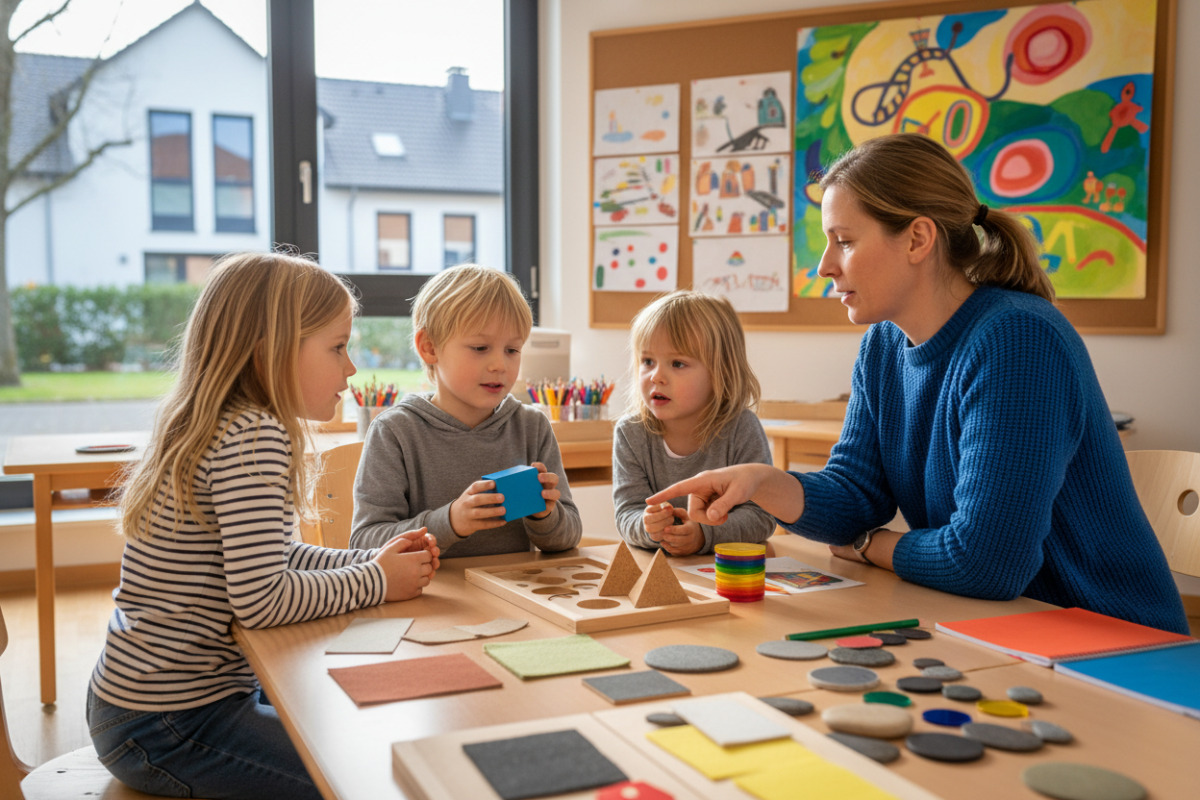 Alltagssituationen zeigen, wie Kinder Lerninhalte mit Formen, Materialien und gemeinsamen Gesprächen begreifen.