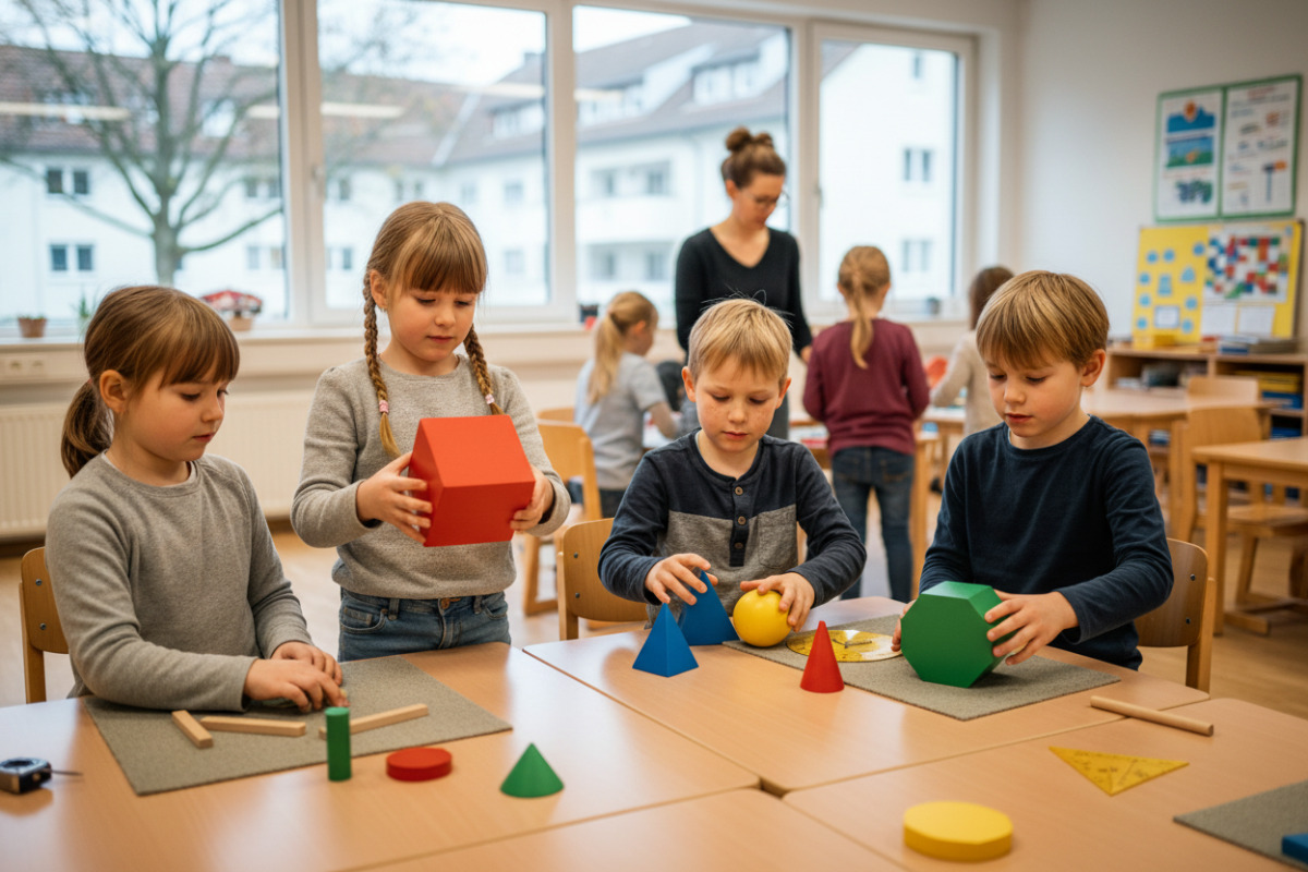 Abb. Geometrie wird greifbar, wenn Kinder Formen anfassen, drehen und vergleichen.