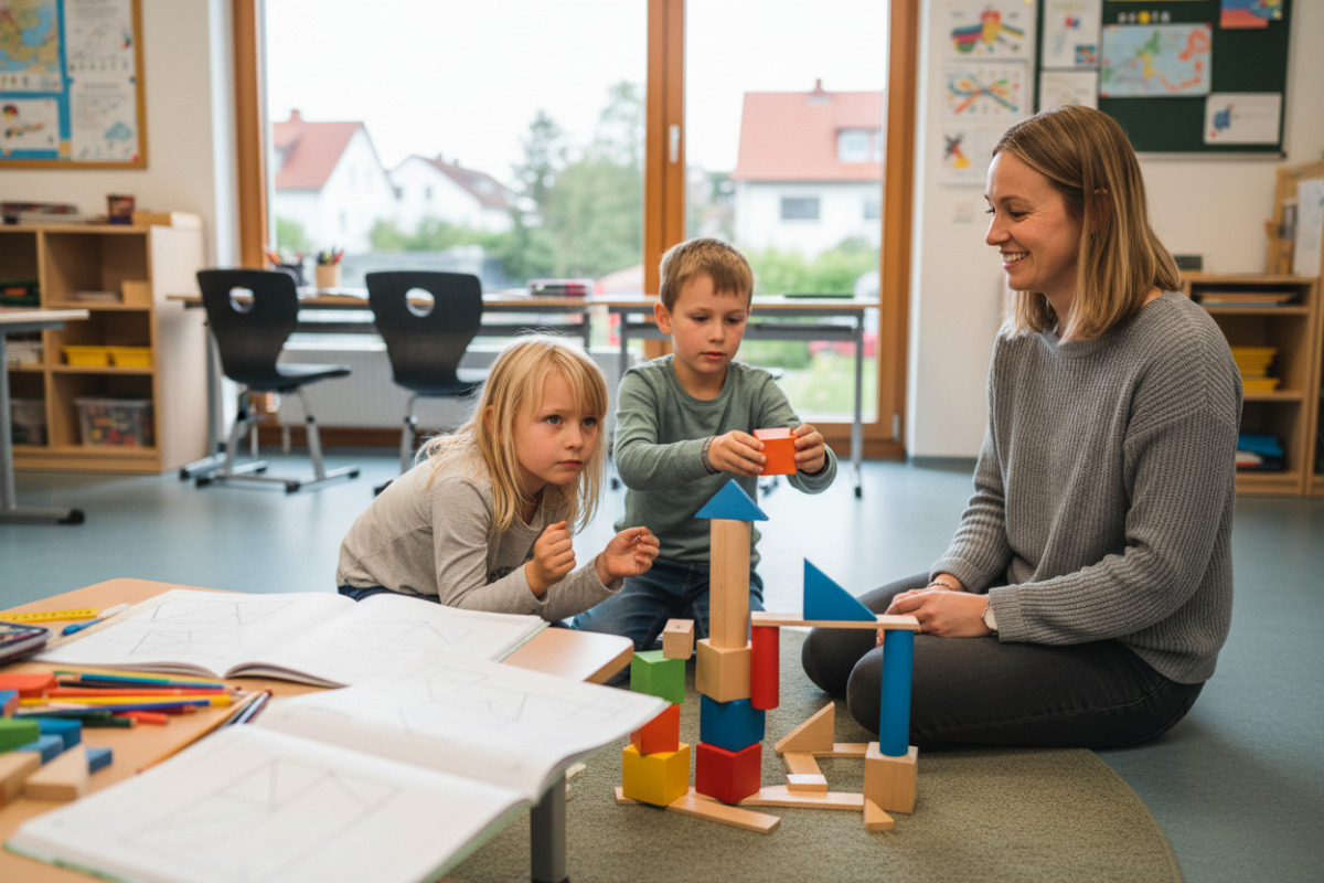 Abb. Geometrisches Denken beginnt beim Schauen, Bauen, Drehen und Beschreiben.