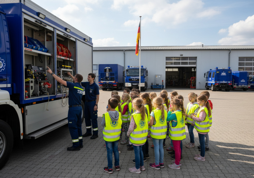 Schulklasse beim Besuch eines THW-Ortsverbands