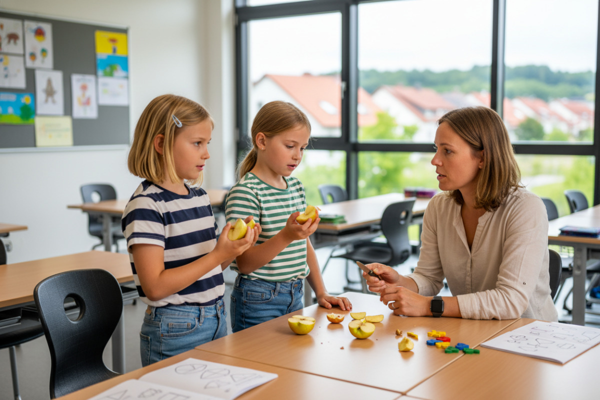 Abb. Beim Halbieren erkennen Kinder, dass manchmal Reste oder Kommazahlen entstehen.