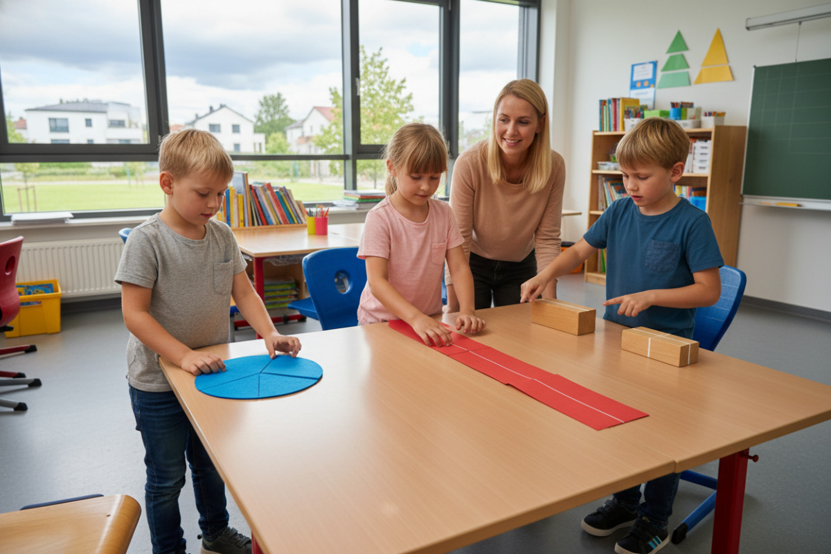 Alltagssituationen zeigen, wie Kinder ein Drittel sehen, legen, falten und vergleichen können.