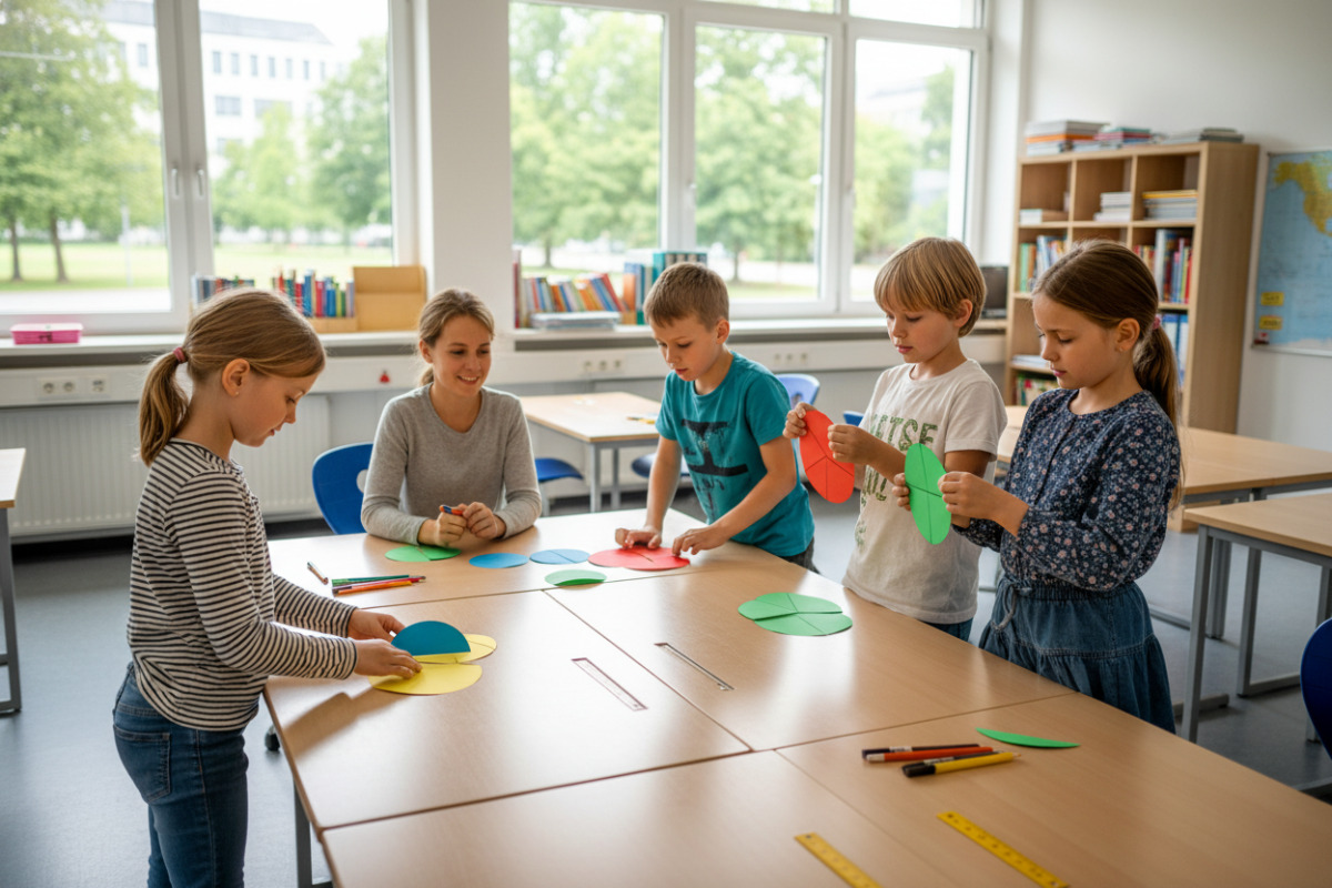 Alltagssituationen zeigen, wie Kinder ein Drittel sehen, legen, falten und vergleichen können.