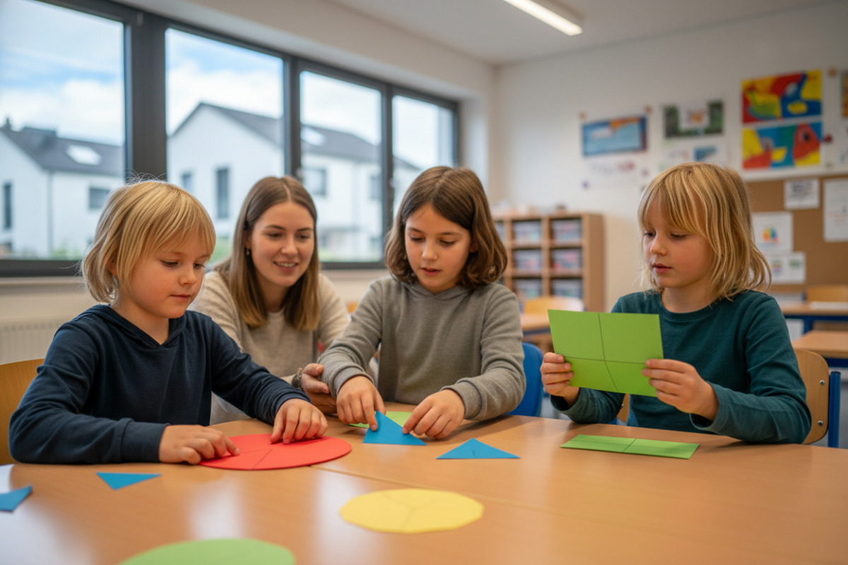Alltagssituationen zeigen, wie Kinder ein Drittel sehen, legen, falten und vergleichen können.