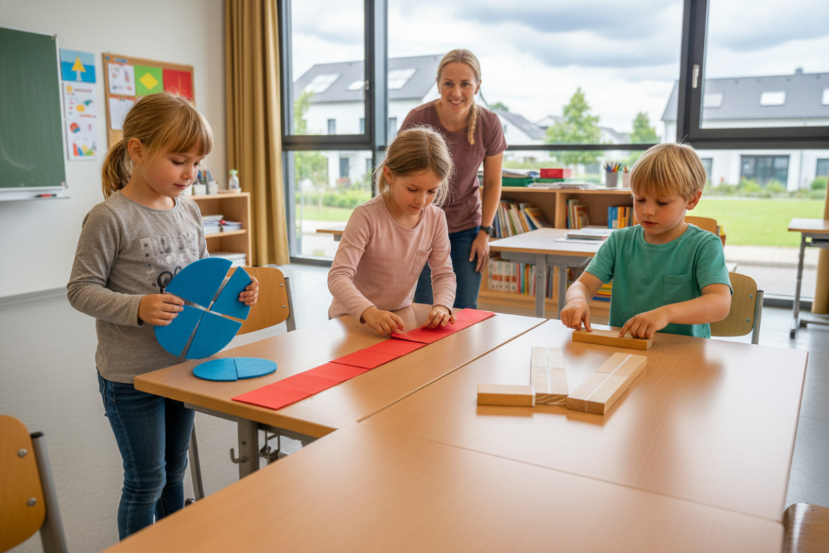 Alltagssituationen zeigen, wie Kinder ein Drittel sehen, legen, falten und vergleichen können.