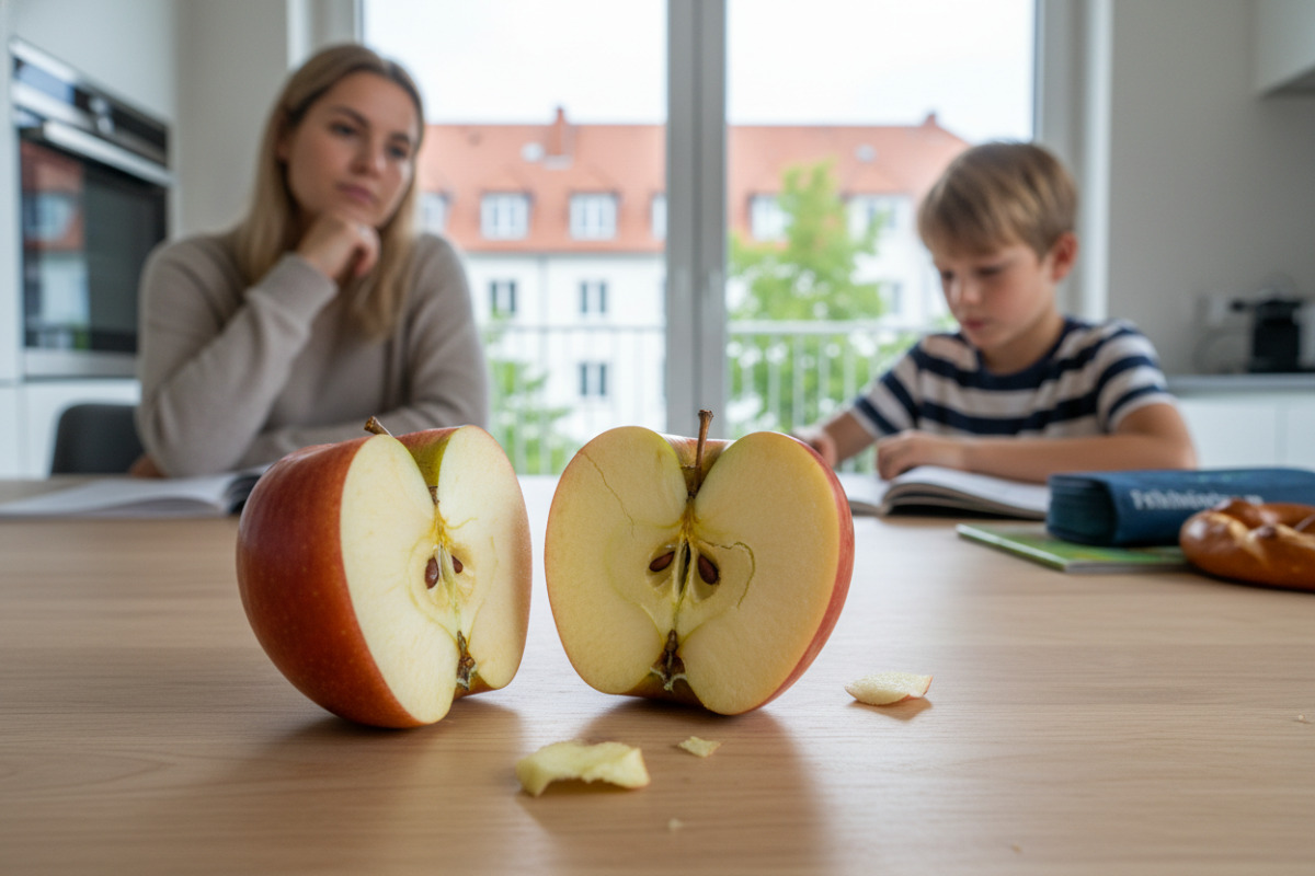Abb. Ein geteilter Apfel macht sichtbar, wie Brüche im Alltag entstehen.