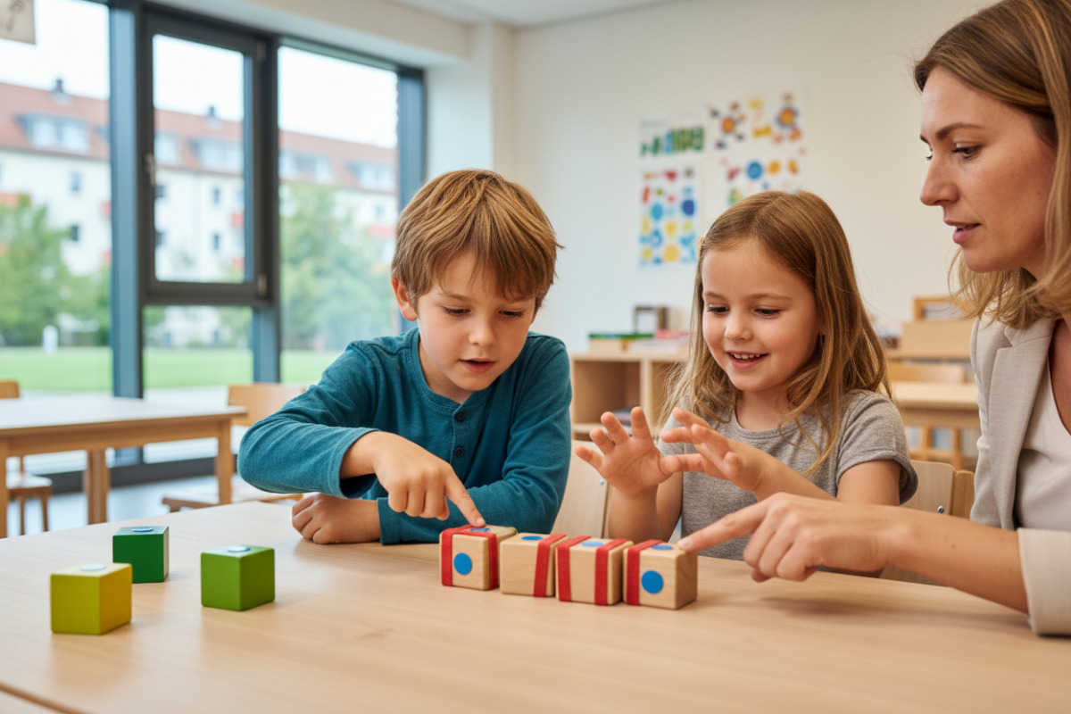 Abb. Markierte Stücke helfen Kindern, den Zähler als Anzahl der gewählten Teile zu verstehen.