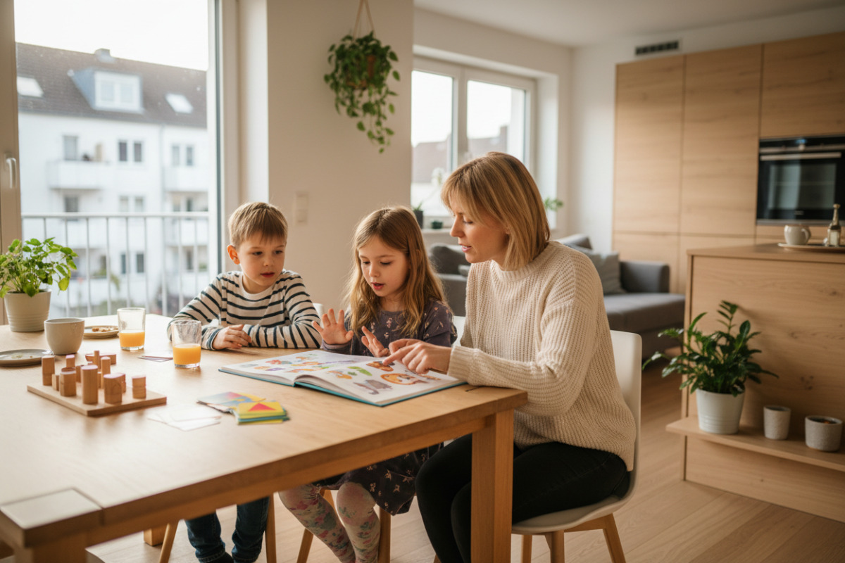 Ruhige Unterrichtsmomente verbinden Lesen, Rechnen, Gespräch und Tagesabschluss zu verlässlichen Lernrhythmus.