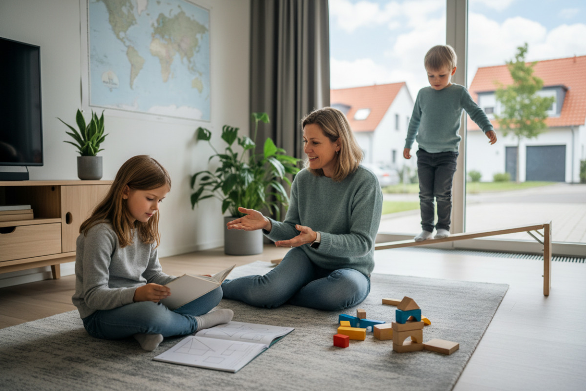 Ruhige Lernmomente zeigen, wie Lesen, Sprache, Bewegung und mathematisches Denken im Alltag zusammenfinden.