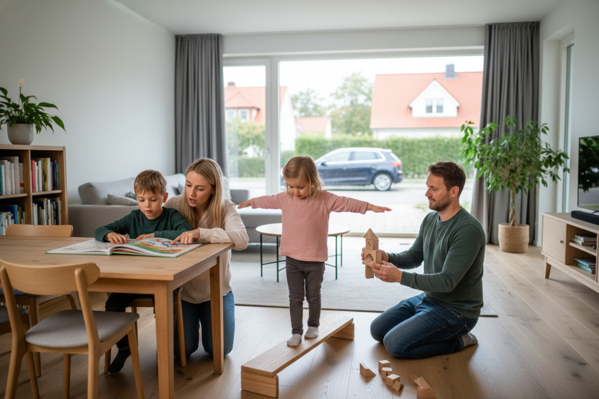 Ruhige Lernmomente zeigen, wie Lesen, Sprache, Bewegung und mathematisches Denken im Alltag zusammenfinden.