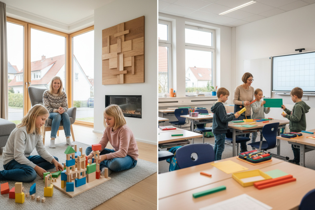 Abb. Rechtecke begegnen Kindern zu Hause und in der Schule.