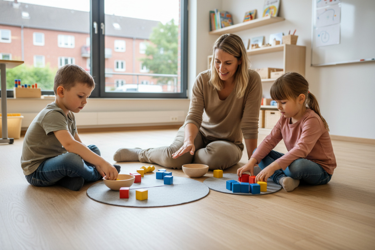 Abb. Halbieren wird verständlich, wenn Kinder Mengen in gleich große Gruppen legen.