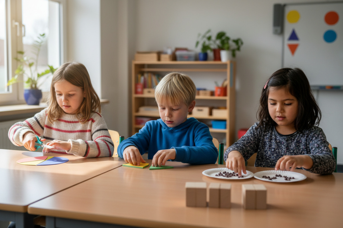 Alltagssituationen zeigen, wie Kinder durch Schneiden, Legen, Verteilen und Vergleichen ein sicheres Gefühl für Drittel
