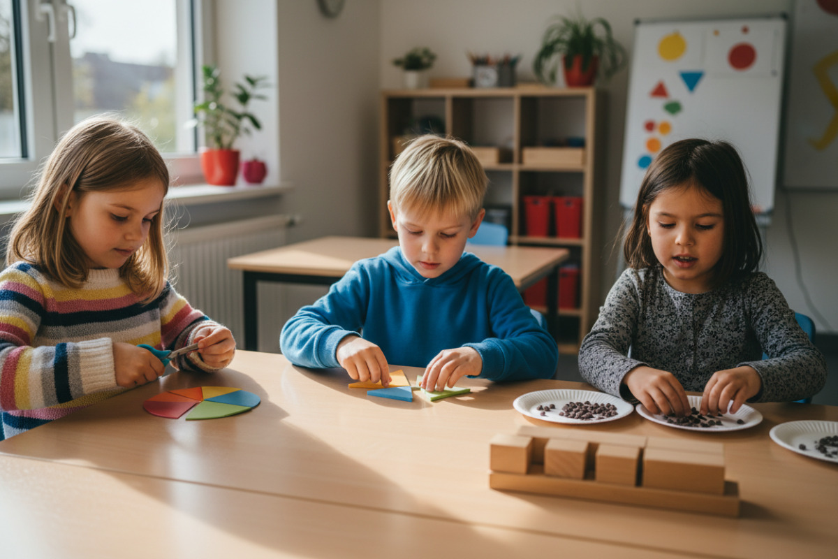 Alltagssituationen zeigen, wie Kinder durch Schneiden, Legen, Verteilen und Vergleichen ein sicheres Gefühl für Drittel