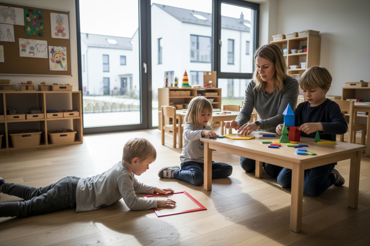Formen werden sichtbar, wenn Kinder sie legen, sortieren, bauen, vergleichen und mit der Hand nachspuren.