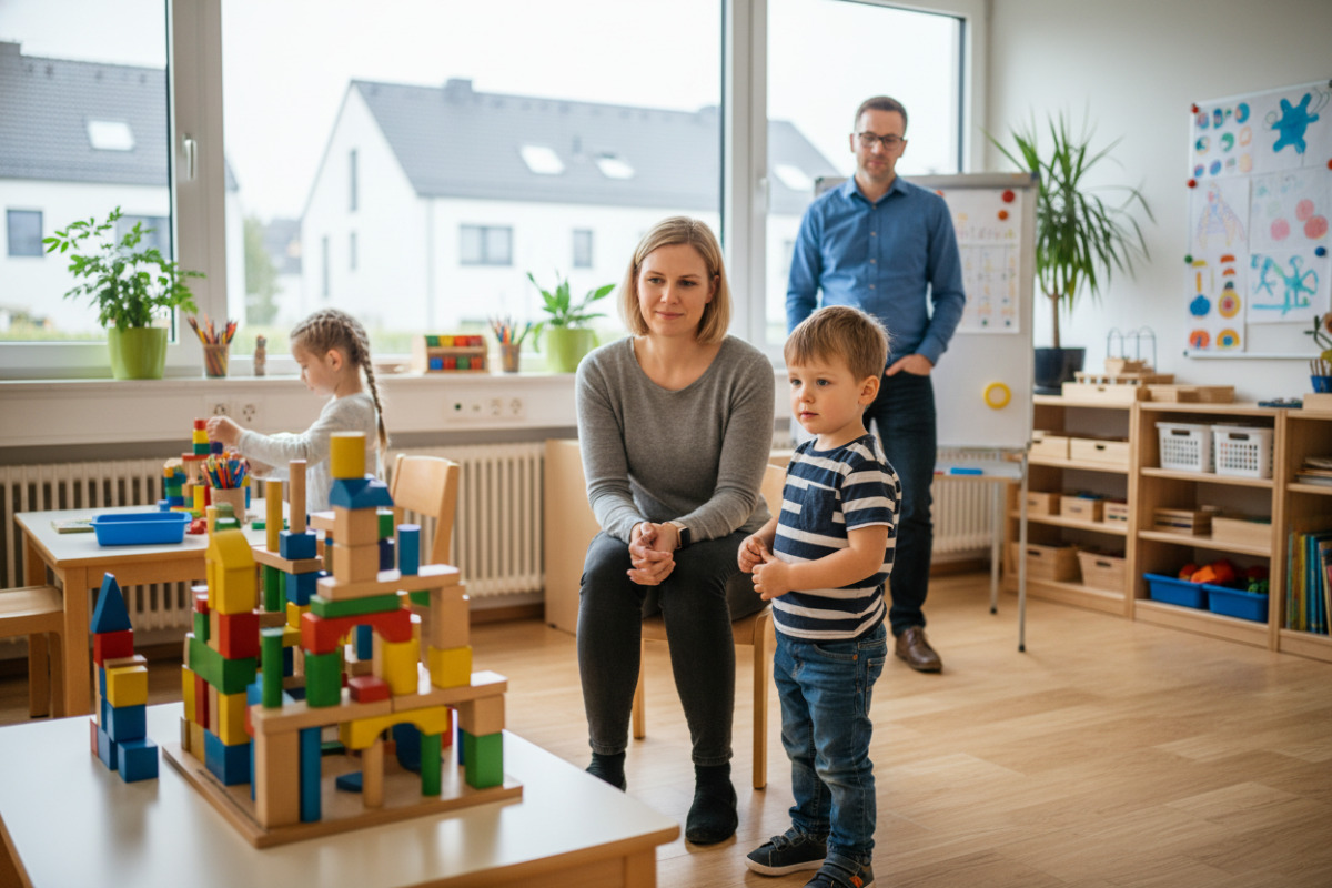 Abb. Wenn Erwachsene ruhig begleiten, trauen sich Kinder eher an neue Aufgaben heran.