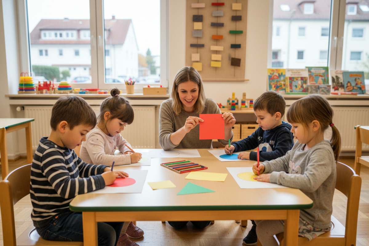 Abb. Beim Zeichnen lernen Kinder, Formen zu benennen und ihre Eigenschaften zu entdecken.