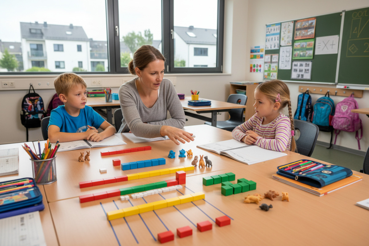 Abb. Gelegte Reihen zeigen, was Malaufgaben bedeuten.