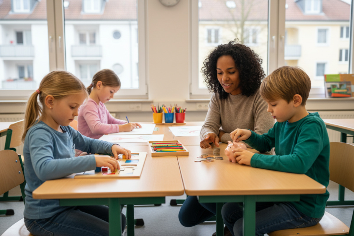 Lernmomente zeigen, wie Kinder , Formen, Geld und Malaufgaben handelnd begreifen.