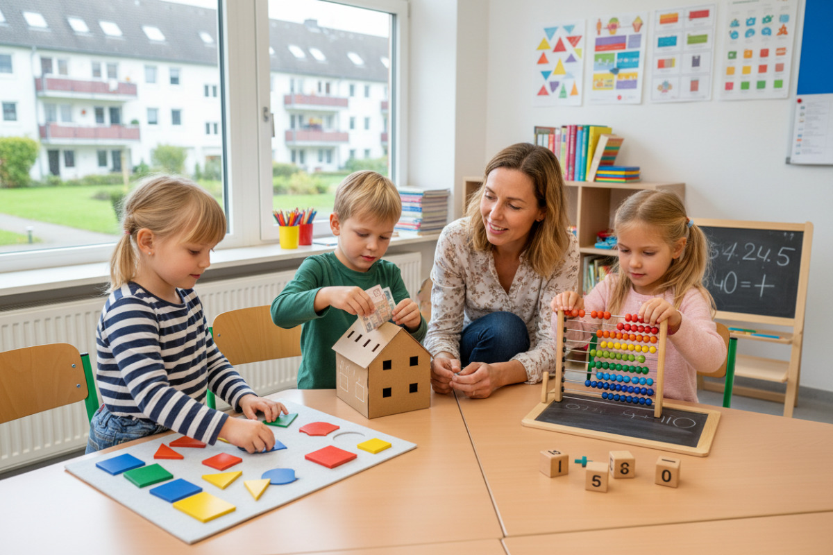 Lernmomente zeigen, wie Kinder , Formen, Geld und Malaufgaben handelnd begreifen.