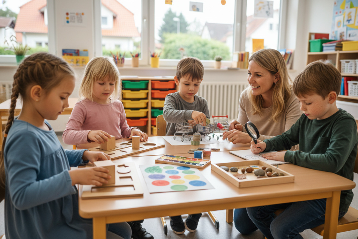 Lernmomente zeigen, wie Kinder , Formen, Geld und Malaufgaben handelnd begreifen.
