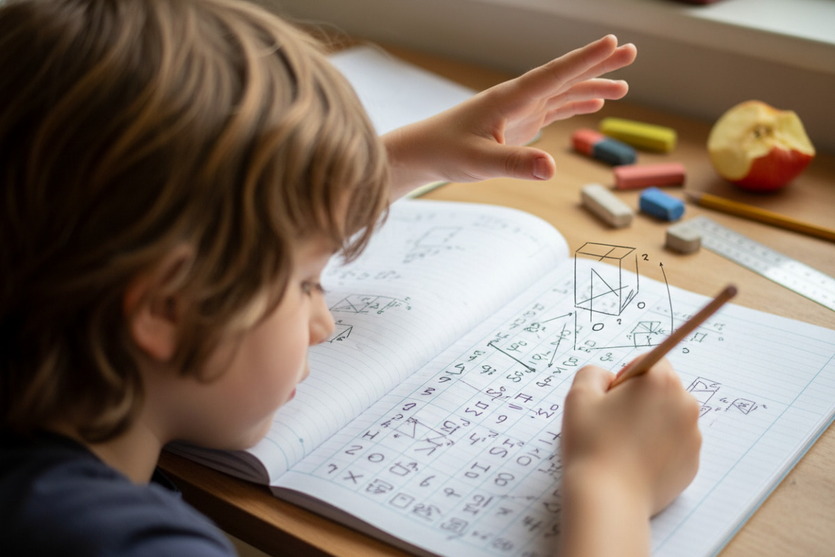 Kind rechnet Überschlag im Heft
