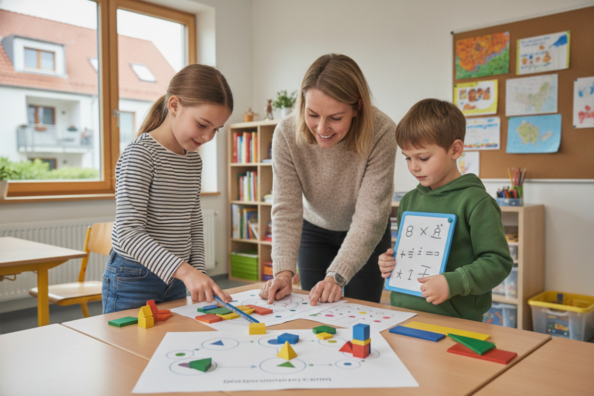 Alltägliche Lernsituationen zeigen, wie Kinder , Formen, Diagramme und Rechenwege mit Unterstützung entdecken.