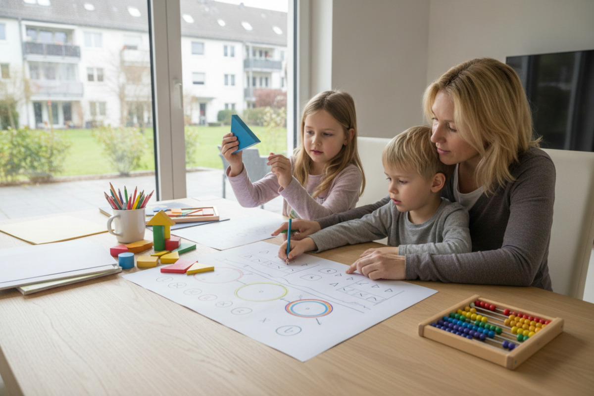Alltägliche Lernsituationen zeigen, wie Kinder , Formen, Diagramme und Rechenwege mit Unterstützung entdecken.