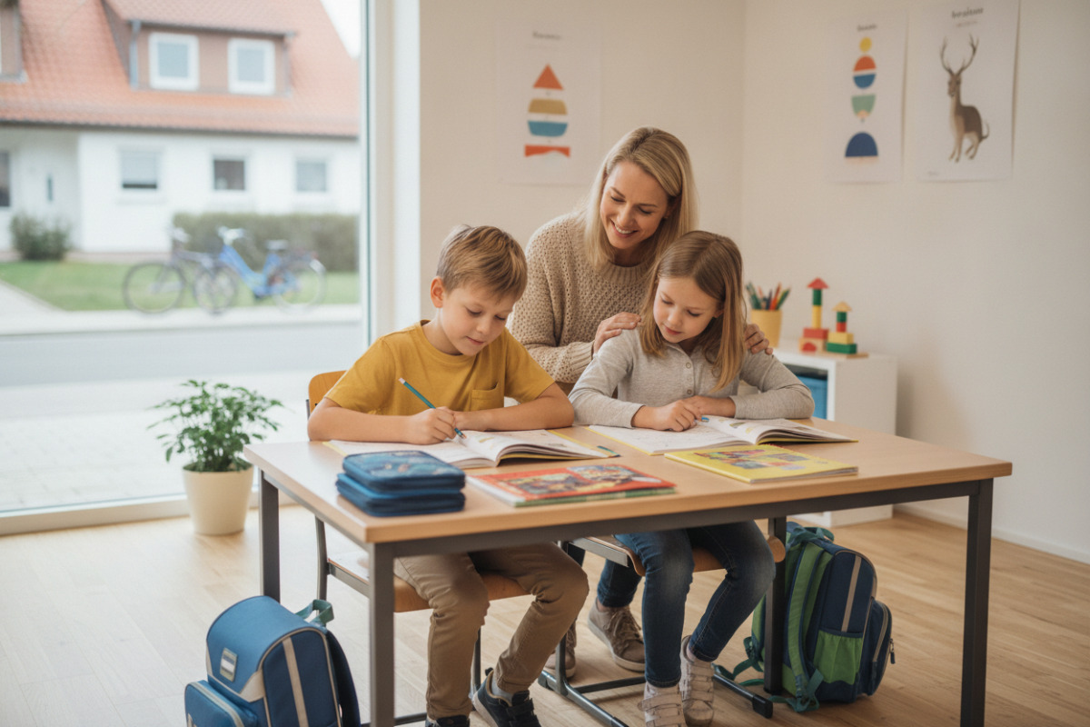 Ruhige Lernmomente, kleine Pausen und freundliche Begleitung stärken Kinder im Schulalltag.