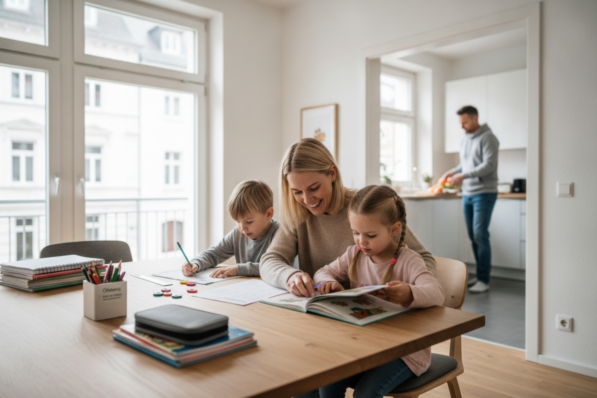 Kleine Lernmomente aus Lesen, Rechnen, Ordnung und Pause verbinden sich zu freundlichen Alltag.