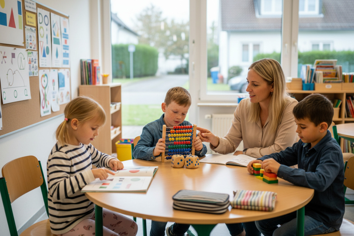 Alltagsszenen zeigen, wie Lesen, Rechnen, Aufmerksamkeit und kleine Routinen Kinder im Lernen stärken.
