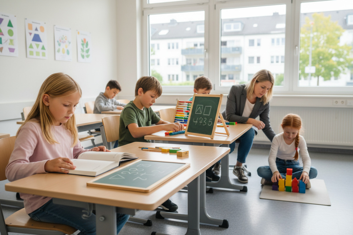 Alltagsszenen zeigen, wie Lesen, Rechnen, Aufmerksamkeit und kleine Routinen Kinder im Lernen stärken.