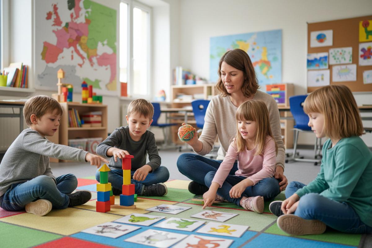 Alltagsszenen zeigen, wie Aufmerksamkeit, Sprache, Bewegung und Feinmotorik spielerisch zusammenwachsen.
