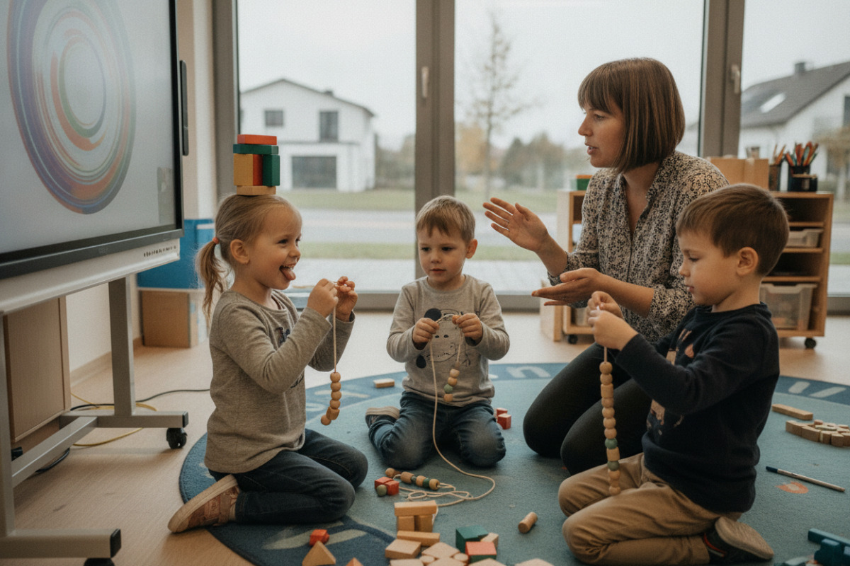 Alltagsszenen zeigen, wie Aufmerksamkeit, Sprache, Bewegung und Feinmotorik spielerisch zusammenwachsen.