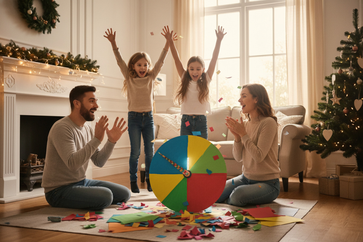 Familie macht einen frühen Countdown mit selbstgebastelter Uhr