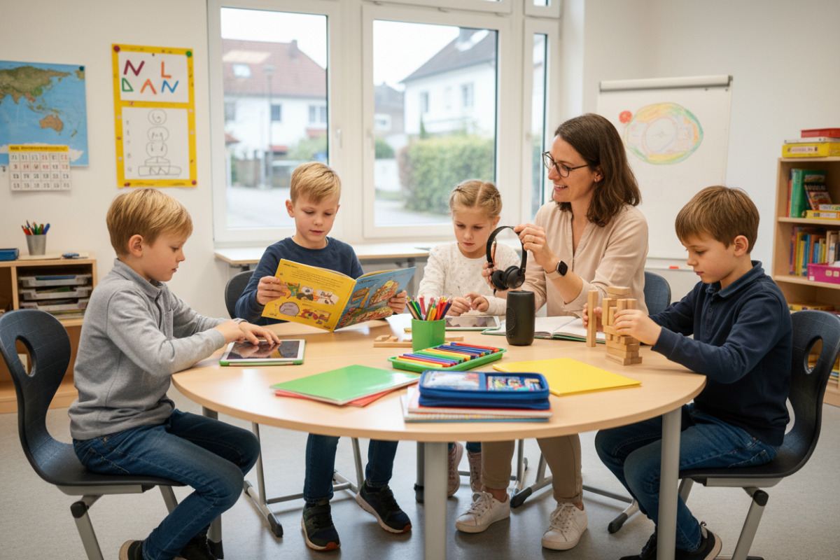 Kurze Lernsituationen zeigen, wie Lesen, Rechnen, Zuhören und selbstständiges Arbeiten im Alltag zusammenwachsen.