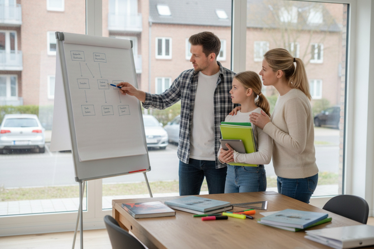 Abb. Eltern und Kind ordnen gemeinsam ein, wie der Weg bis zum Abitur aussehen kann.