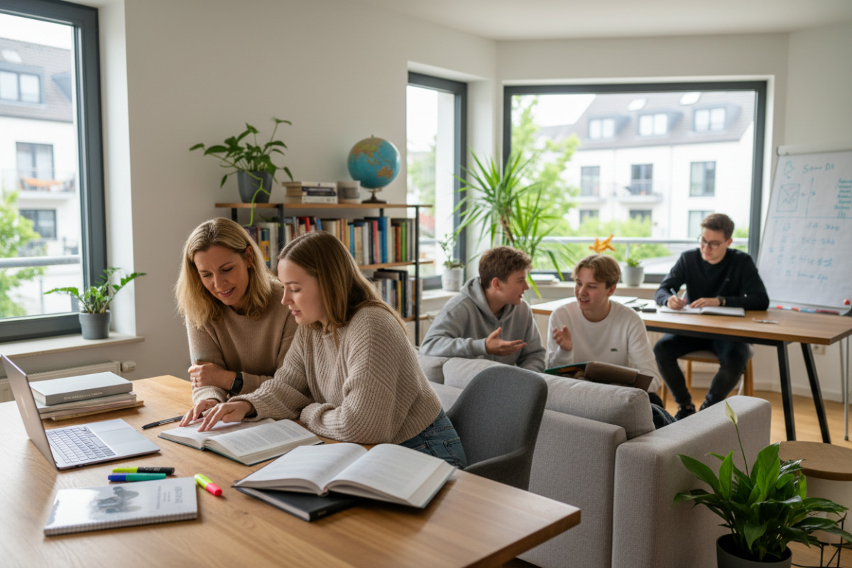 Die Bilder zeigen Stationen auf dem Weg zum Abitur Lernen, Begleitung, Austausch und ruhige Planung.