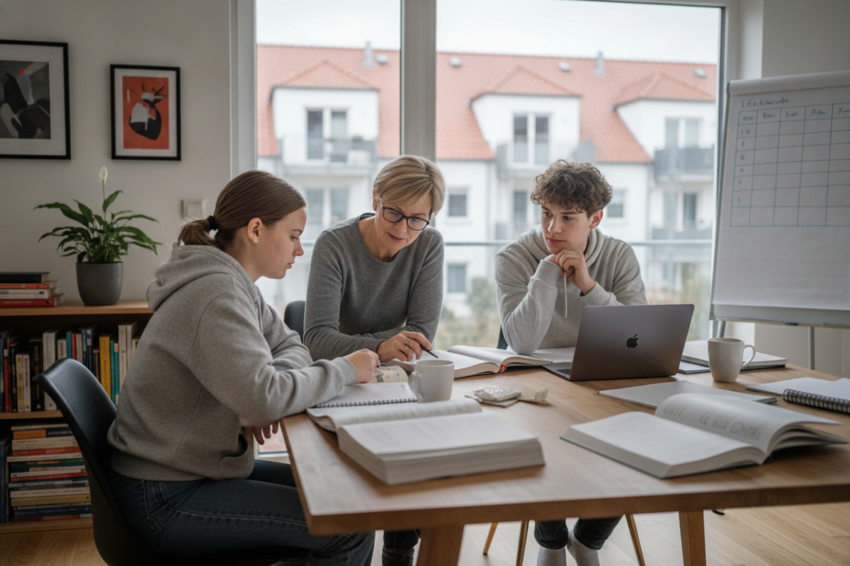 Die Bilder zeigen Stationen auf dem Weg zum Abitur Lernen, Begleitung, Austausch und ruhige Planung.