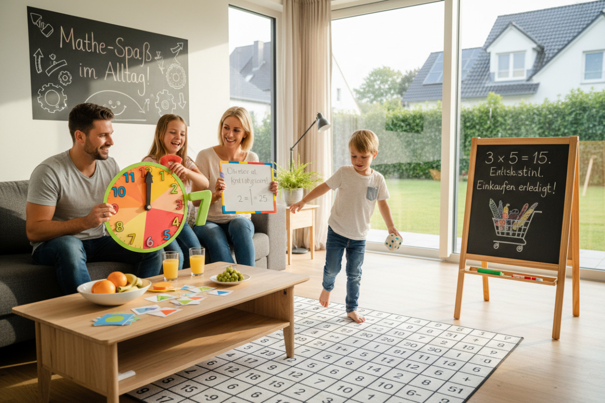 Kurze Lernmomente, spielerische Aufgaben und ein klarer Abschluss machen Mathe im Familienalltag leichter.