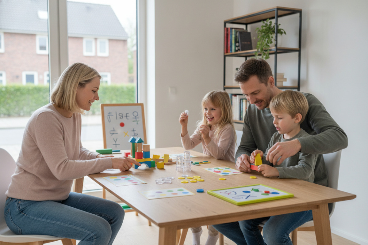 Kurze Lernmomente, spielerische Aufgaben und ein klarer Abschluss machen Mathe im Familienalltag leichter.