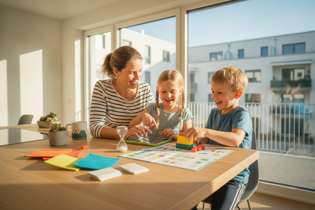 Kurze Lernmomente, spielerische Aufgaben und ein klarer Abschluss machen Mathe im Familienalltag leichter.